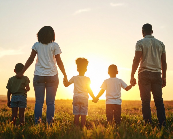 african family of four—father, mother, son, and daughter—standing together